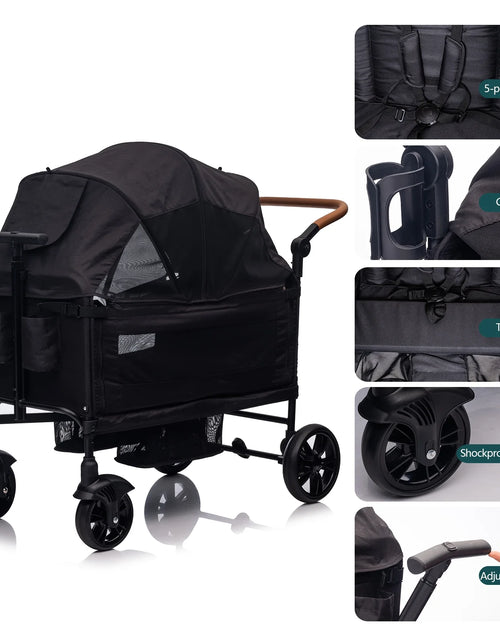 Load image into Gallery viewer, Wagon Stroller for 2 Kids &amp; Cargo,Lightweight Double Stroller Push-Pull Stroller Folding Stroller for Newborn&amp;Toddler with 5-Point Harness,Adjustable Handle Bar and Canopy,Tray Table,Cup Holde
