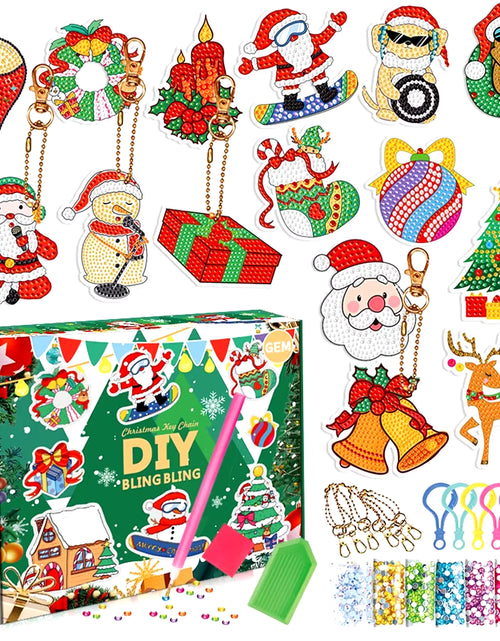 Load image into Gallery viewer, Christmas Diamond Painting Keychain 5D DIY Hanging Diamond Art Kits Diamond Ornaments for Kids Christmas Crafts Family Decor
