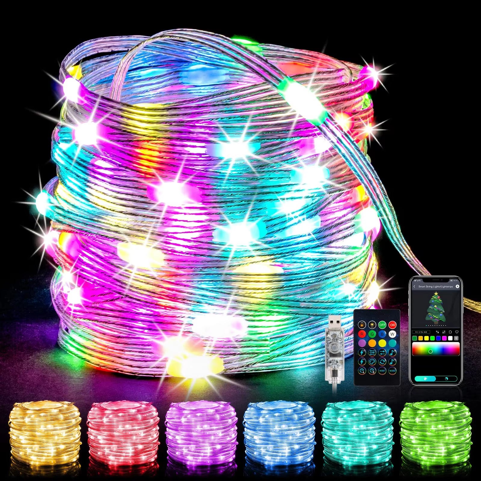 Smart WS2812B Addressable LED Garlands RGB String Fairy Lights USB Festoon for Home Aesthetic Room Wedding Decoration Mood Light