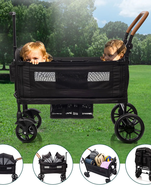 Load image into Gallery viewer, Wagon Stroller for 2 Kids &amp; Cargo,Lightweight Double Stroller Push-Pull Stroller Folding Stroller for Newborn&amp;Toddler with 5-Point Harness,Adjustable Handle Bar and Canopy,Tray Table,Cup Holde
