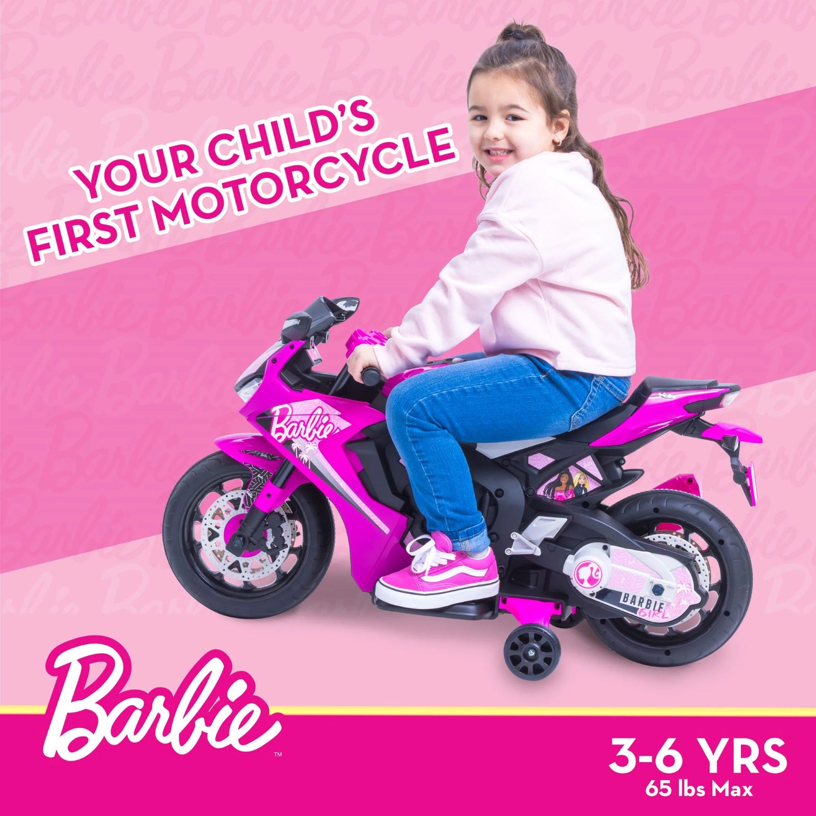 Barbie by , 6 Volts Motorcycle Ride On, for Kids, Ages 3+ Years, up to 65Lbs, 1 Mph