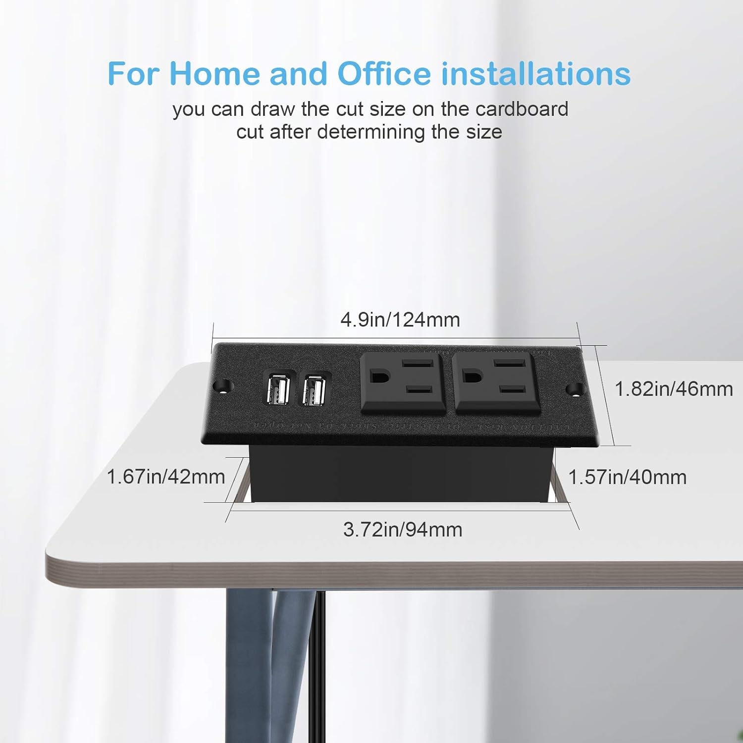 Recessed Power Strip, Black Desktop Power Grommet Socket with Furniture, 2 AC Outlets & 2 USB Ports for Conference Desk,Kitchen,Office,Home,Hotel (9.85 Ft)