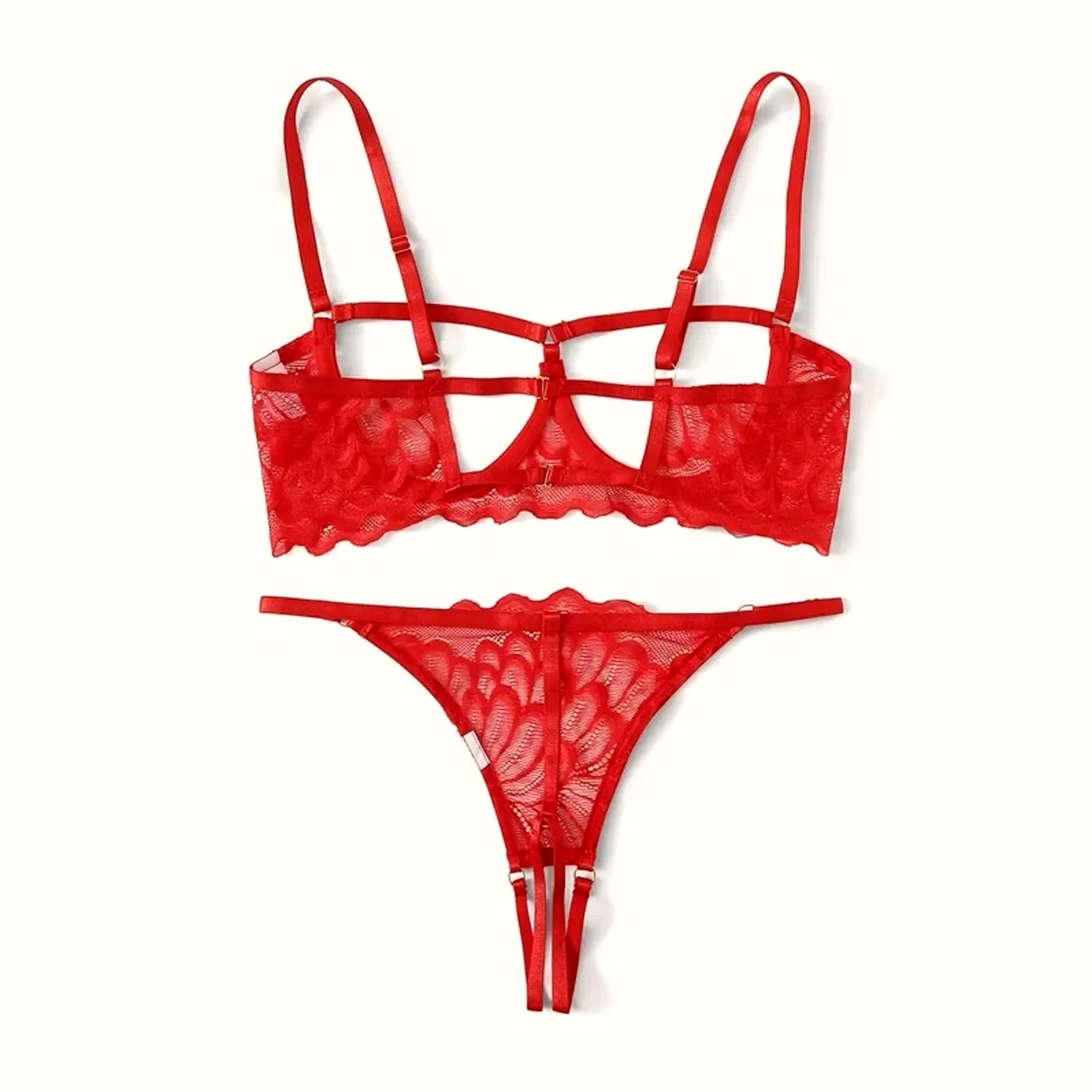 2023 Women'S Lingerie Set Sexy Lace Mesh Hollow Out Open Bras Crotchless Panties Two-Piece Suit Red Underwear Set Babydolls