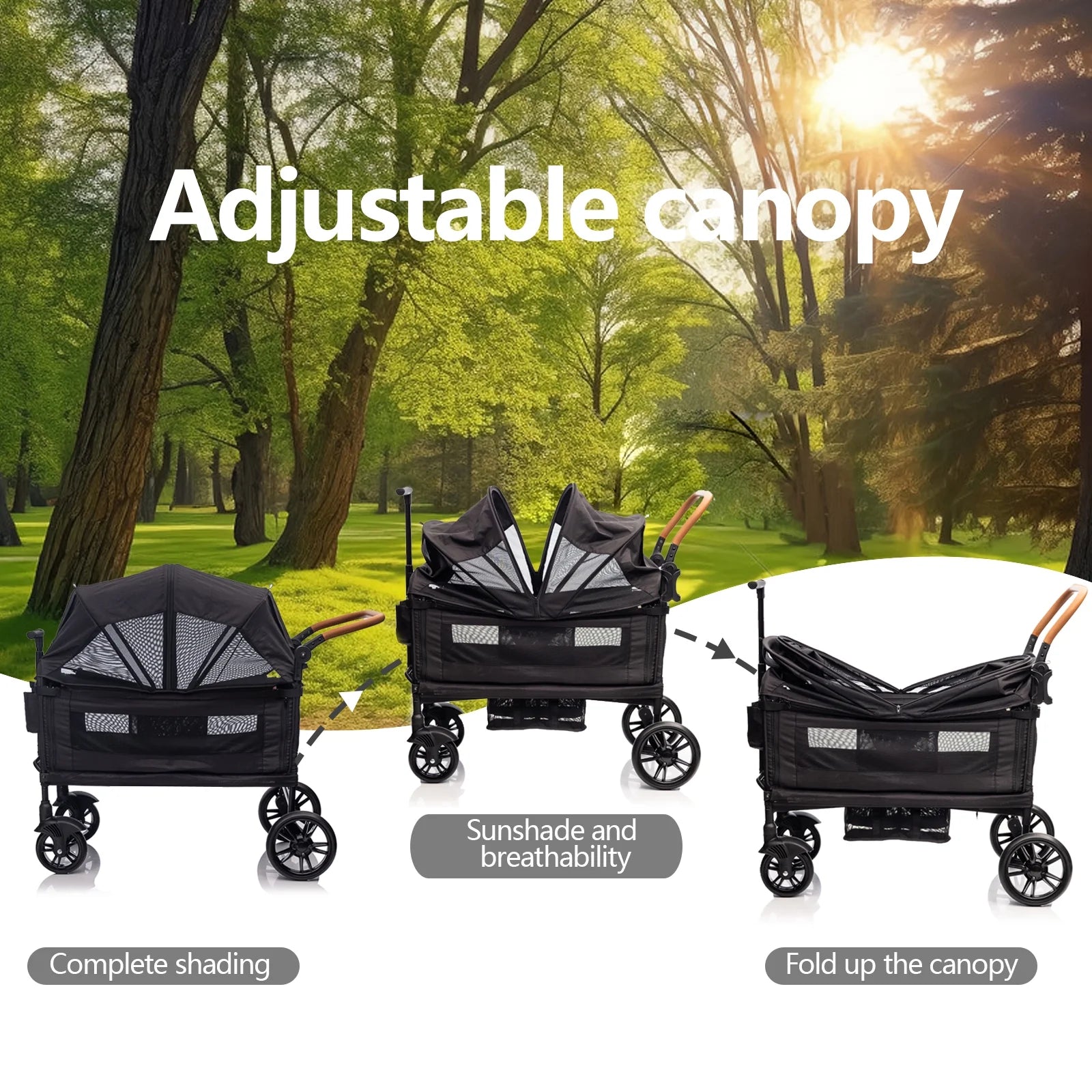 Wagon Stroller for 2 Kids & Cargo,Lightweight Double Stroller Push-Pull Stroller Folding Stroller for Newborn&Toddler with 5-Point Harness,Adjustable Handle Bar and Canopy,Tray Table,Cup Holde