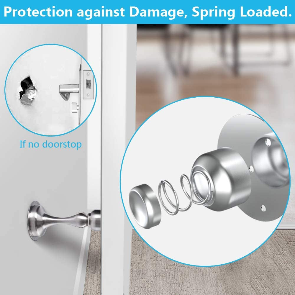 Door Stopper, 4 Pack Magnetic Door Stop, Stainless Steel, Magnetic Door Catch, 3M Double-Sided Adhesive Tape, No Drilling, Screws for Stronger Mount, Hold Your Door Open, 4 Pack for Wide Doors