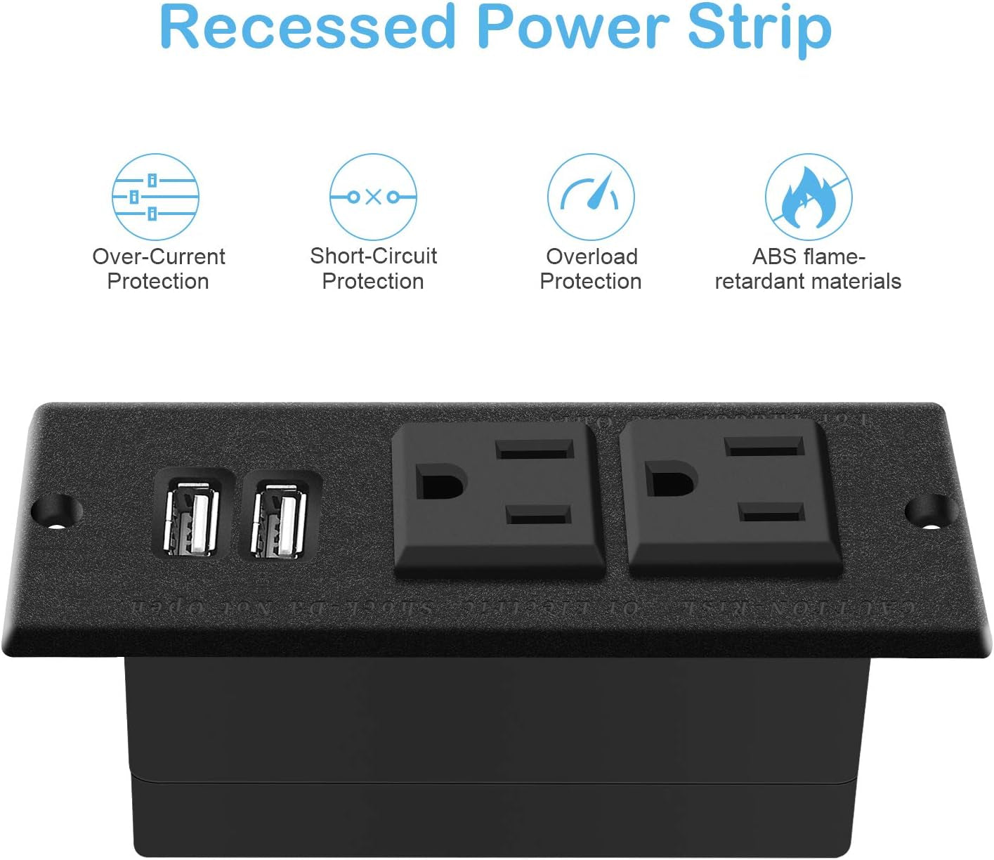 Recessed Power Strip, Black Desktop Power Grommet Socket with Furniture, 2 AC Outlets & 2 USB Ports for Conference Desk,Kitchen,Office,Home,Hotel (9.85 Ft)