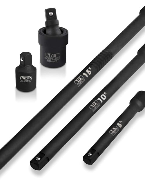 Load image into Gallery viewer, 00256A 1/2-Inch Drive Impact Extension Bar and Adapter Set, 5-Piece | Includes 5, 10, 15-Inch Extension Bars, Universal Joint, and Reducer
